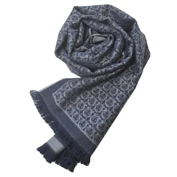 Khăn Choàng Salvatore Ferragamo Gancini Italian Classic Totem Wool Màu Xanh Navy