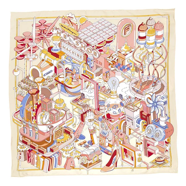 Khăn Nữ Salvatore Ferragamo Women's Manovia Print Square Silk Scarf Màu Vàng Hồng