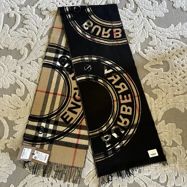 Khăn Quàng Cổ Burberry Logo Uni Men Beige/ Black Roundel Check Cashmere Scarf Màu Be Đen