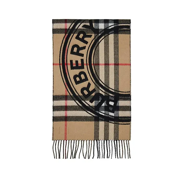 Khăn Quàng Cổ Burberry Logo Uni Men Beige/ Black Roundel Check Cashmere Scarf Màu Be Đen