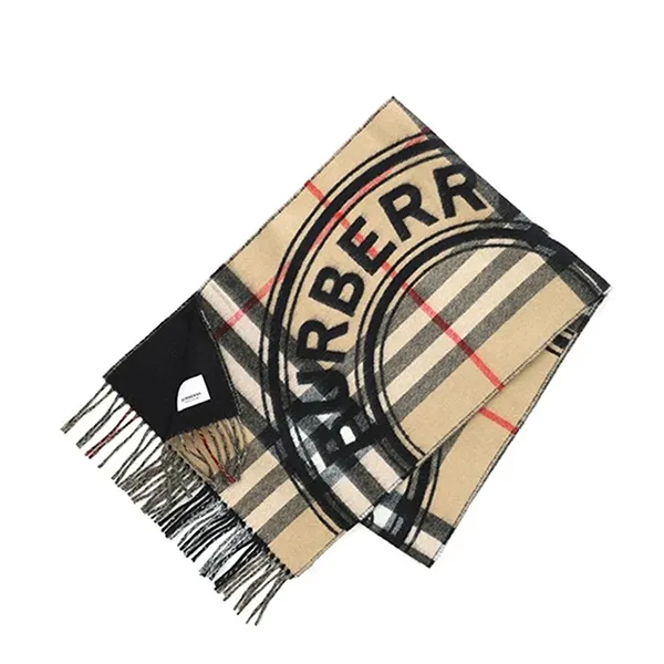 Khăn Quàng Cổ Burberry Logo Uni Men Beige/ Black Roundel Check Cashmere Scarf Màu Be Đen