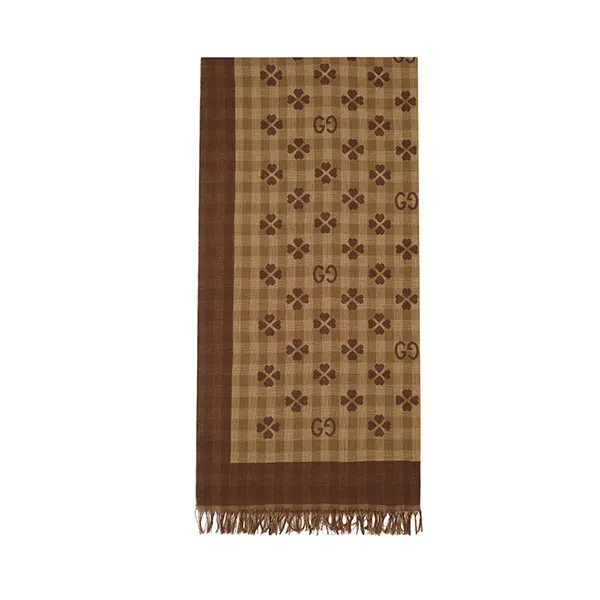 Khăn Quàng Cổ Gucci Beige & Brown Cotton Jacquard Scarf Màu Nâu Be