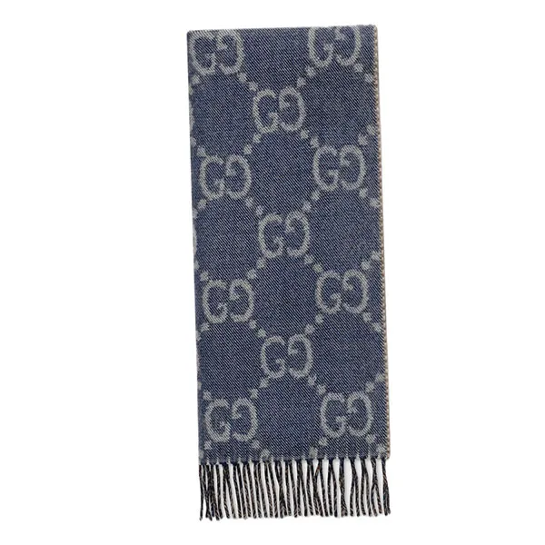 Khăn Quàng Cổ Gucci GG Jacquard Knit Scarf Tassels 676610-3G200-4165 Màu Navy/Nâu