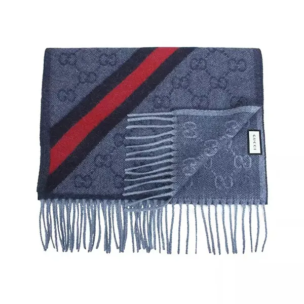 Khăn Quàng Cổ Gucci GG Logo Wool Scarf 165904 3G646 Màu Xanh