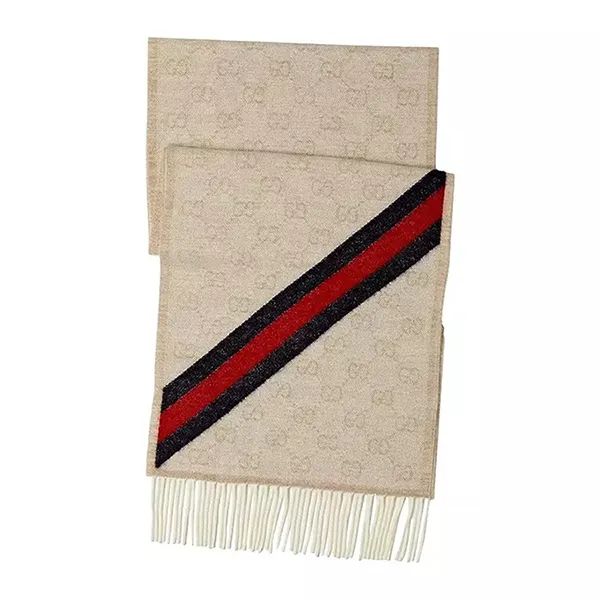 Khăn Quàng Cổ Gucci GG Logo Wool Scarf In Beige 165904 3G646 Màu Be
