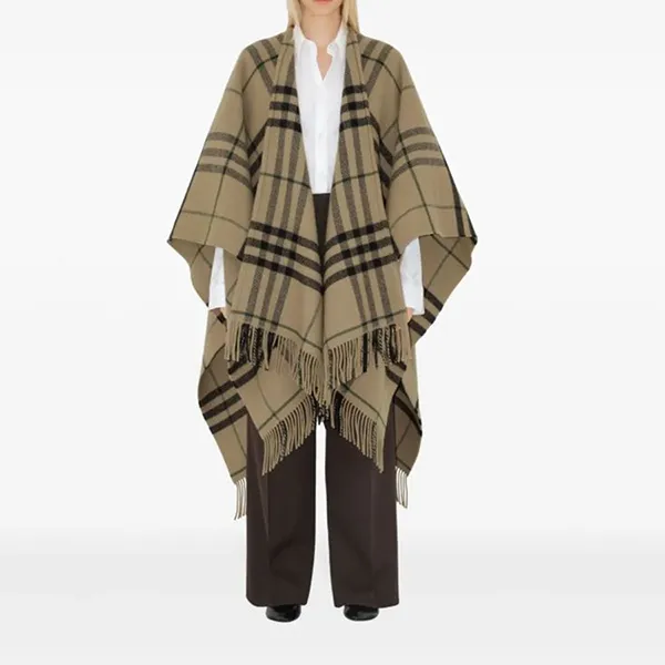 Khăn Quàng Cổ Nữ Burberry Check Cape Neutrals Màu Be Kẻ