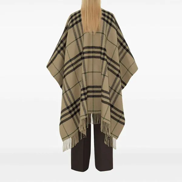 Khăn Quàng Cổ Nữ Burberry Check Cape Neutrals Màu Be Kẻ