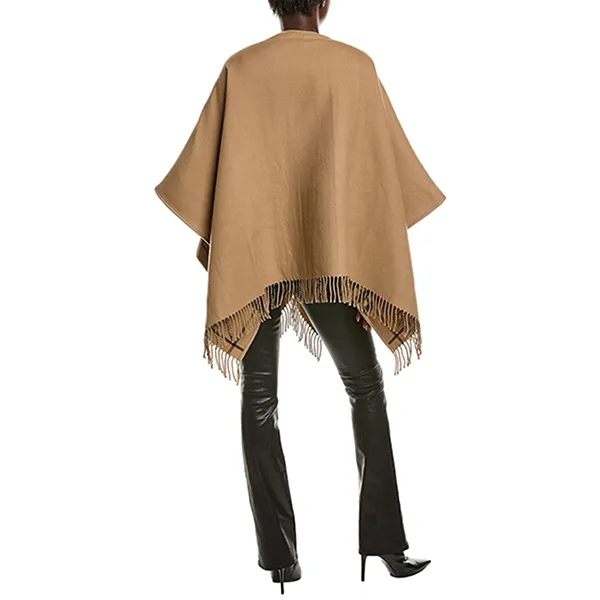 Khăn Quàng Cổ Nữ Burberry Check Wool Poncho Màu Camel