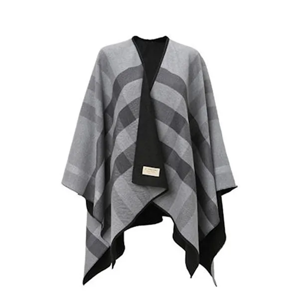 Khăn Quàng Cổ Nữ Burberry Reversible Check Merino Wool Poncho Scarf Màu Xám Đen