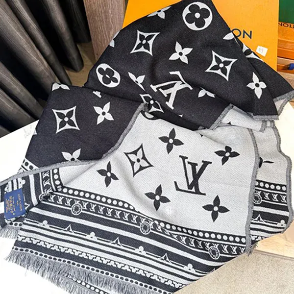 Khăn Quàng Cổ Unisex Louis Vuitton LV M76389 Amazingram Stole Màu Đen Họa Tiết