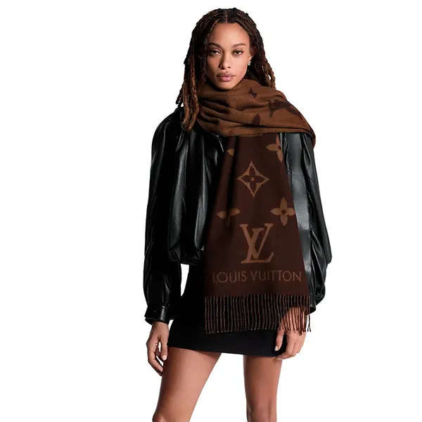 Khăn Quàng Cổ Unisex Louis Vuitton LV Reykjavik Marron Fonce Scarf Màu Nâu