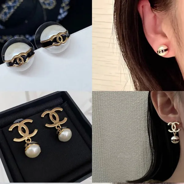 Khuyên Tai Nữ Chanel Black Lucite, Imitation Pearl And Gold Metal CC Earrings Màu Trắng
