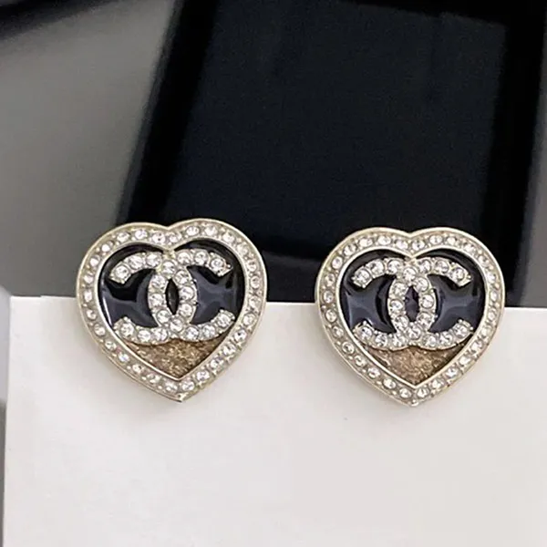 Khuyên Tai Nữ Chanel CC Logo Heart Earrings Màu Vàng