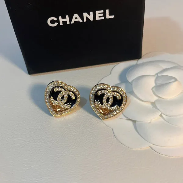 Khuyên Tai Nữ Chanel CC Logo Heart Earrings Màu Vàng