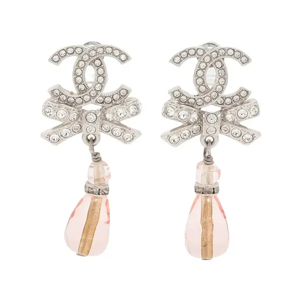 Khuyên Tai Nữ Chanel Crystal Bow Drop Earrings Màu Bạc