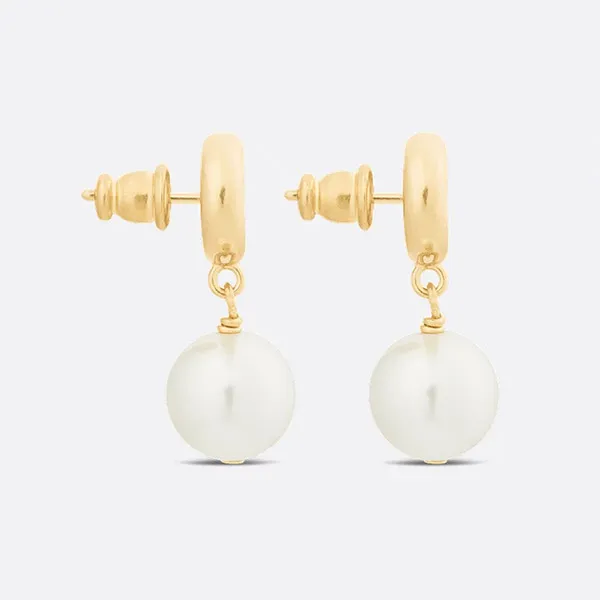 Khuyên Tai Nữ Dior CD Navy EarringsGold-Finish Metal And White Resin Pearls E1850CDNRS_D301 Màu Vàng Gold