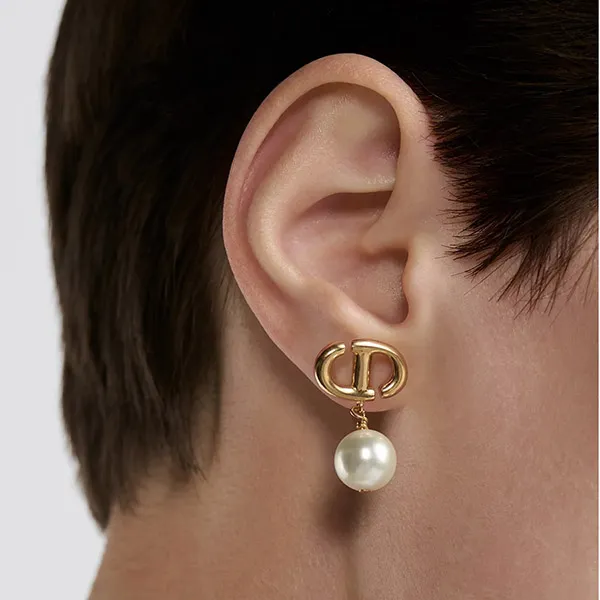 Khuyên Tai Nữ Dior CD Navy EarringsGold-Finish Metal And White Resin Pearls E1850CDNRS_D301 Màu Vàng Gold
