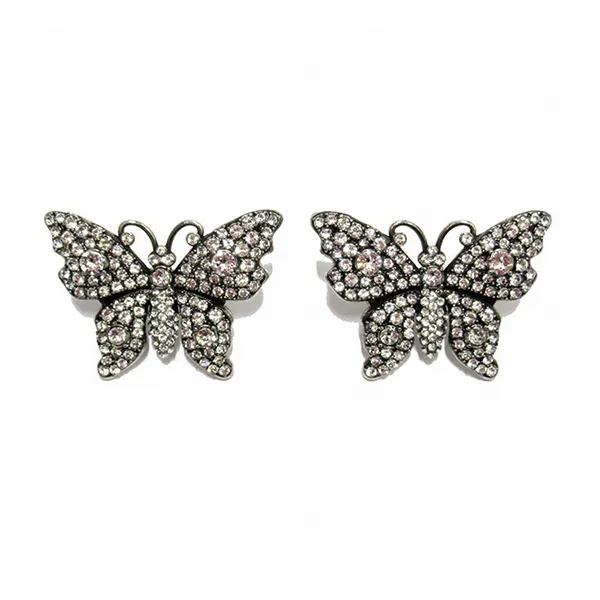 Khuyên Tai Nữ Gucci Butterfly Crystal Embellished Metal Earrings Màu Bạc Trắng