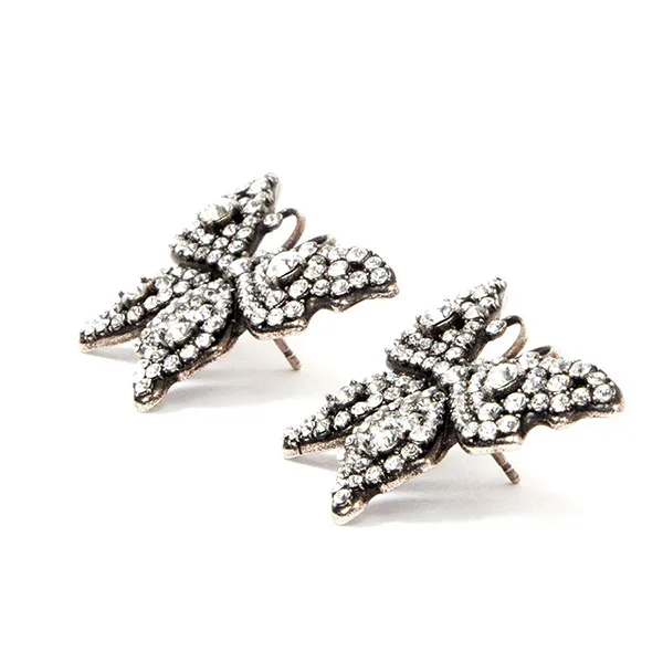 Khuyên Tai Nữ Gucci Butterfly Crystal Embellished Metal Earrings Màu Bạc Trắng