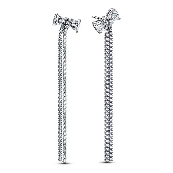Khuyên Tai Nữ Pandora Pavé Bow Drop Earrings 293544C01 Màu Bạc