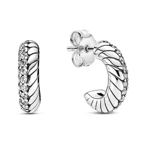 Khuyên Tai Nữ Pandora Pavé Snake Chain Pattern Hoop Earrings 299091C01 Màu Bạc