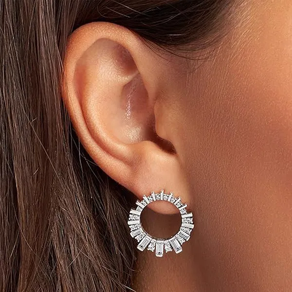 Khuyên Tai Nữ Pandora Sparkling Ice Cube Circle Stud Earrings 297545CZ Màu Bạc