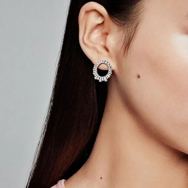 Khuyên Tai Nữ Pandora Sparkling Ice Cube Circle Stud Earrings 297545CZ Màu Bạc