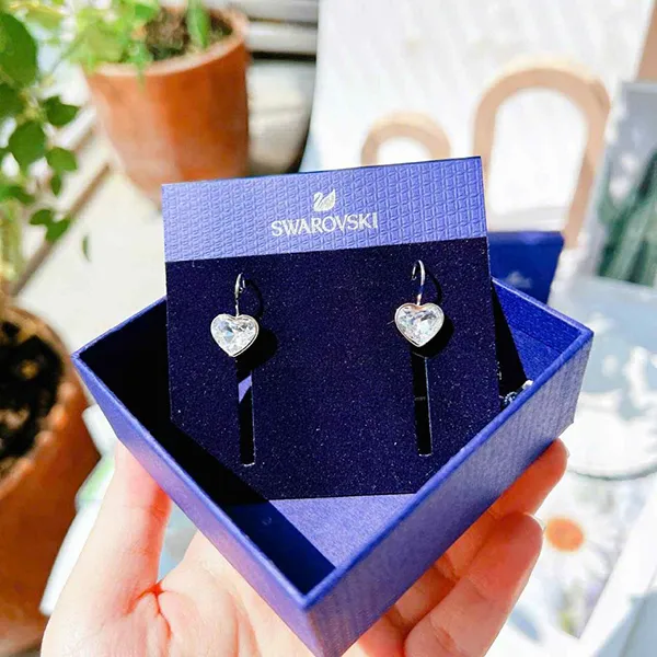 Khuyên Tai Nữ Swarovski Clear Crystal Heart Earrings 5687414 Màu Bạc Trắng