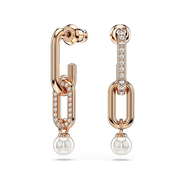 Khuyên Tai Nữ Swarovski Constella Drop Earrings Crystal Pearl, Round Cut, White, Rose Gold Tone Plated 5728585 Màu Vàng Hồng
