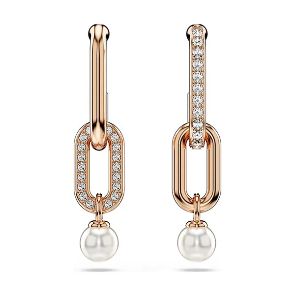 Khuyên Tai Nữ Swarovski Constella Drop Earrings Crystal Pearl, Round Cut, White, Rose Gold Tone Plated 5728585 Màu Vàng Hồng