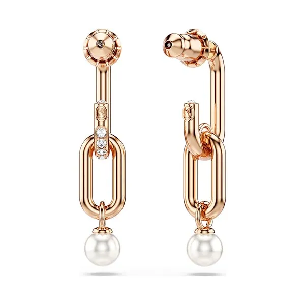Khuyên Tai Nữ Swarovski Constella Drop Earrings Crystal Pearl, Round Cut, White, Rose Gold Tone Plated 5728585 Màu Vàng Hồng