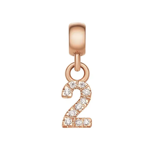 Mặt Dây Chuyền Daniel Wellington Zirconia - Crystal Number Charm Rose Gold Màu Vàng Hồng (Số 2)