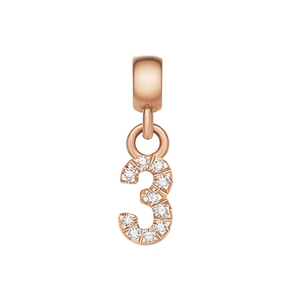 Mặt Dây Chuyền Daniel Wellington Zirconia - Crystal Number Charm Rose Gold Màu Vàng Hồng (Số 3)