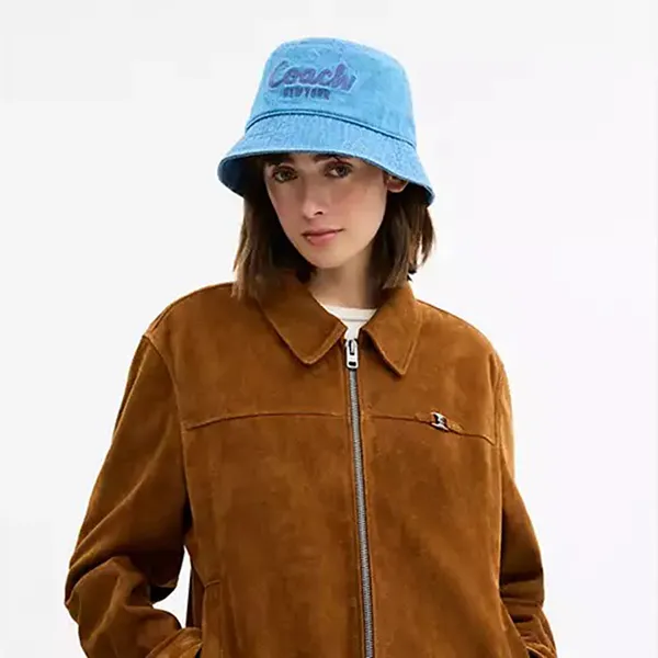 Mũ Coach Script Embroidered Denim Bucket Hat CCQ60 Màu Xanh Chàm