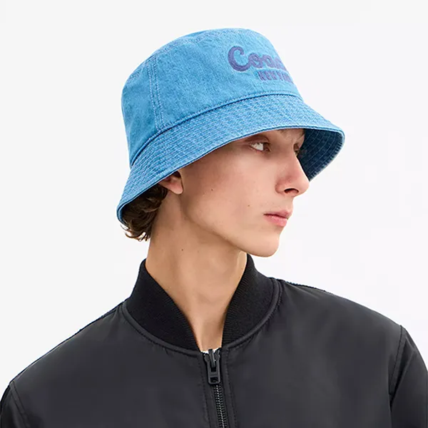 Mũ Coach Script Embroidered Denim Bucket Hat CCQ60 Màu Xanh Chàm