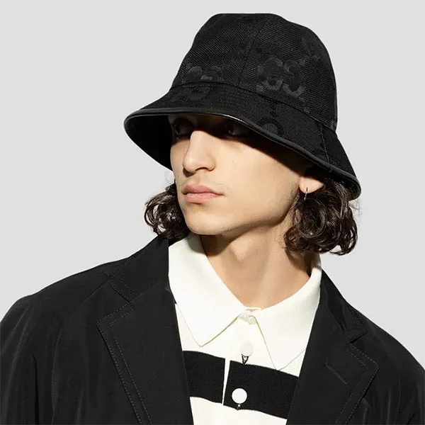 Mũ Nam Gucci Bucket Black With Monogram GG Logo Supreme 727563 4HAVS 1060 Màu Đen