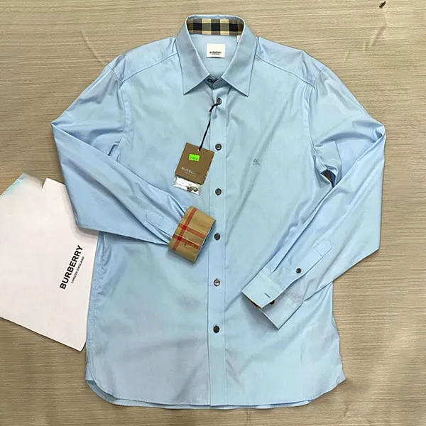 Áo Sơ Mi Nam Burberry Light Blue With Logo Embroidered Màu Xanh Nhạt Size XS
