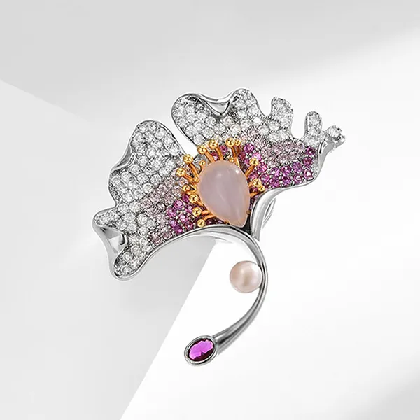 Pin Cài Áo Nữ Meri Ginkgo Grace BR900 Màu Tím/Trắng