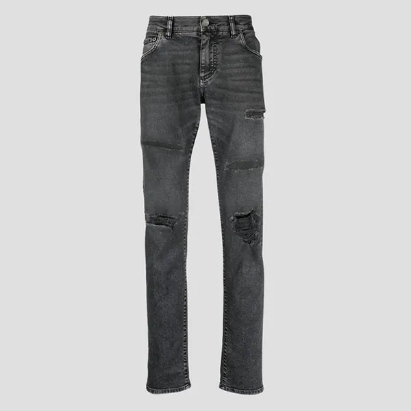 Quần Jean Nam Dolce & Gabbana D&G Gray Denim Ripped With Logo Tag Dáng Skinny GY07LD G8FQ5 S9001 Màu Xám Size 44
