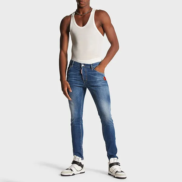Quần Jean Nam Dsquared2 Stretch Cotton Skinny Fit S74LB1471 S30342 470 Màu Xanh Size 44