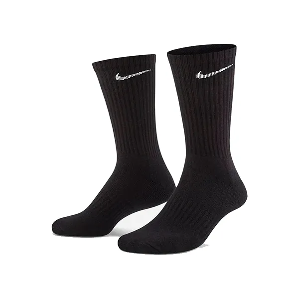 Set 3 Đôi Tất Cổ Cao Nike Everyday Cushioned SX7664-010 Dri-Fit Black Màu Đen Size 21-23cm