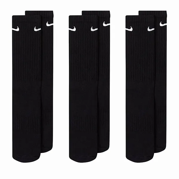 Set 3 Đôi Tất Cổ Cao Nike Everyday Cushioned SX7664-010 Dri-Fit Black Màu Đen Size 21-23cm