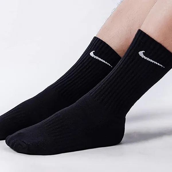 Set 3 Đôi Tất Cổ Cao Nike Everyday Cushioned SX7664-010 Dri-Fit Black Màu Đen Size 21-23cm