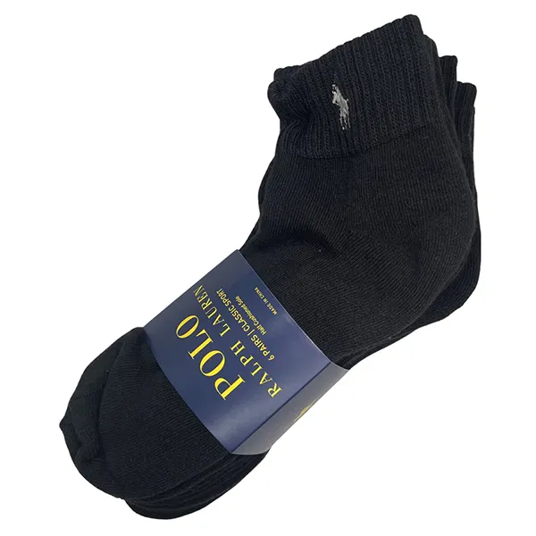 Set 3 Đôi Tất Cổ Ngắn Polo Ralph Lauren 6-Pairs Black Quarter Crew Socks Classic Sport Màu Đen