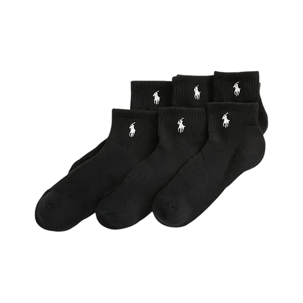 Set 3 Đôi Tất Cổ Ngắn Polo Ralph Lauren 6-Pairs Black Quarter Crew Socks Classic Sport Màu Đen