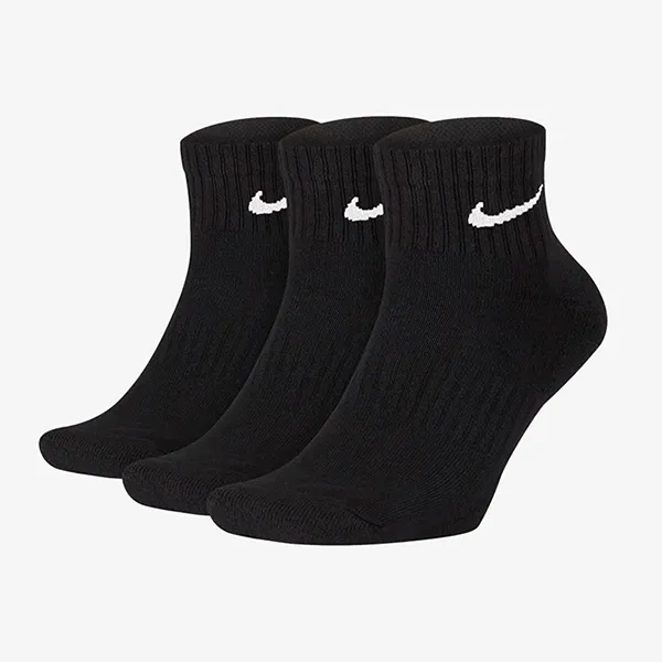 Set 3 Đôi Tất Cổ Trung Nike Everyday Cushioned Training Ankle SX7667-010 Màu Đen Size 21-23cm