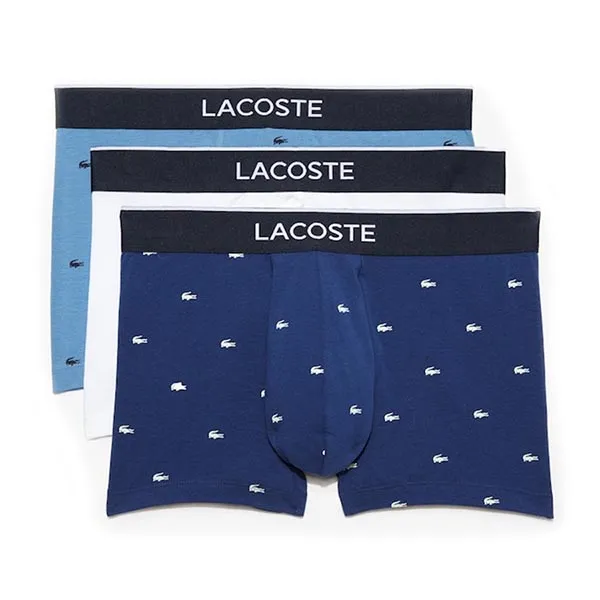 Set 3 Quần Lót Nam Lacoste Men's 3-Pack Signature Trunks 5H3411-52 KGN Màu Xanh Trắng Size S