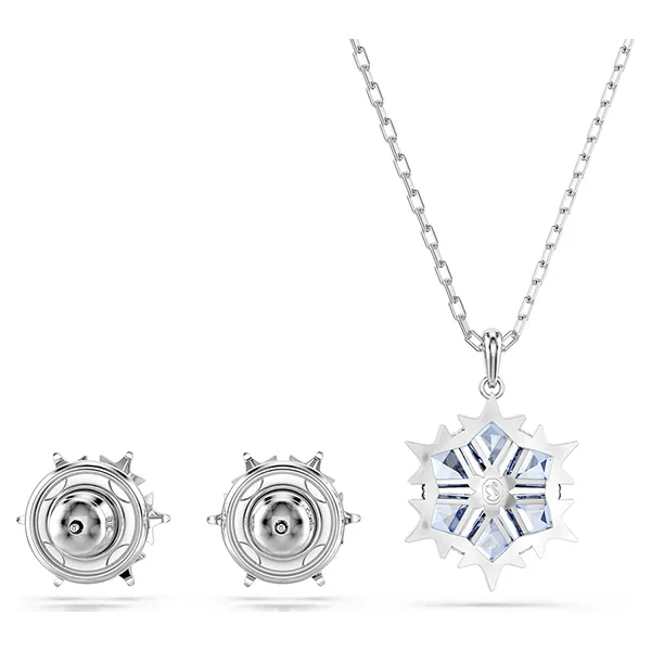Set Dây Chuyền + Khuyên Tai Swarovski Magic Snowflake, Blue, Rhodium Plated Màu Bạc Xanh