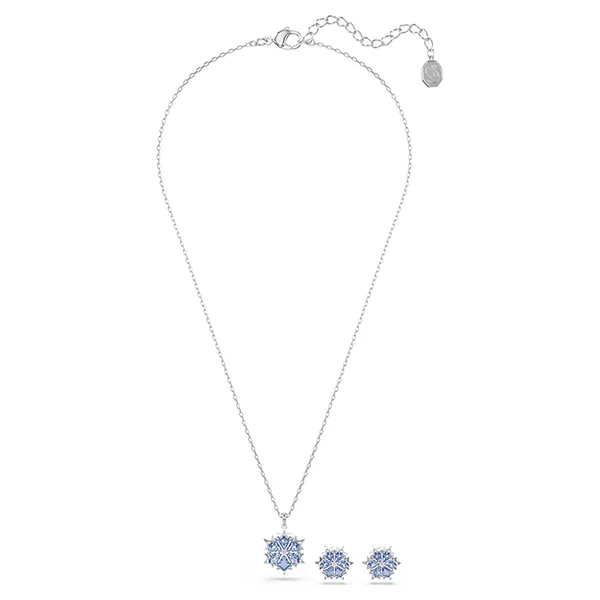 Set Dây Chuyền + Khuyên Tai Swarovski Magic Snowflake, Blue, Rhodium Plated Màu Bạc Xanh