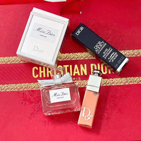 Set Nước Hoa Nữ Miss Dior Parfum 5ml + Son Dior Addict Lip Maximizer 001 Pink Mini Màu Hồng